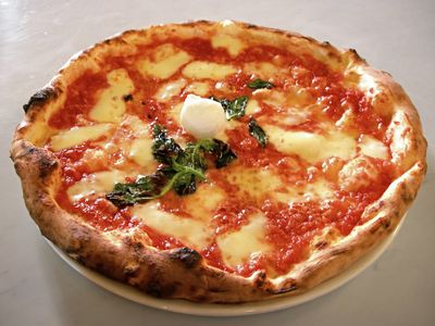 A Pizza Margherita served up by I Decumani, located on the Via dei Tribunali in Naples. 
