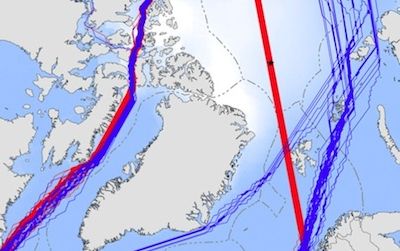 Rapidly melting sea ice will open up shipping lanes across the Arctic, potentially making the Northwest Passage (left) and North Pole (center) navigable during the summer.