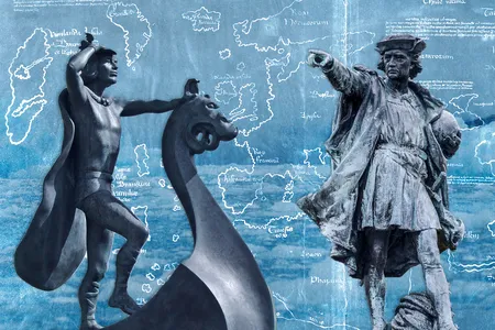 In the modern era, the European discovery of North American became a proxy for conflicts between American Protestants and Catholics, as well as northern Europeans who claimed Vikings like Leif Eriksson (left) as their ancestors and southern Europeans who touted links to Columbus (right) and the monarchs of Spain.