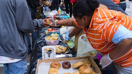 A food distribution line at the Occupy Wall Street protests in Manhattan