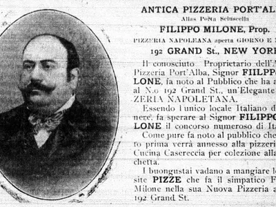 An image of the true U.S. pizza king Filippo Milone in the May 9, 1903 issue of the Italian-language newspaper Il Telegrafo.