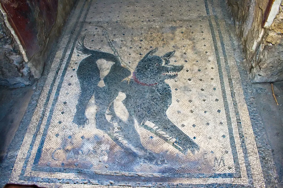 "Beware of Dog" floor mosaic at a house in Pompeii