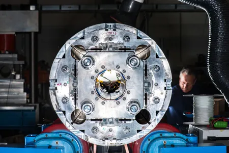 Prototype of one of the magnets that will be used in the upgraded Large Hadron Collider.