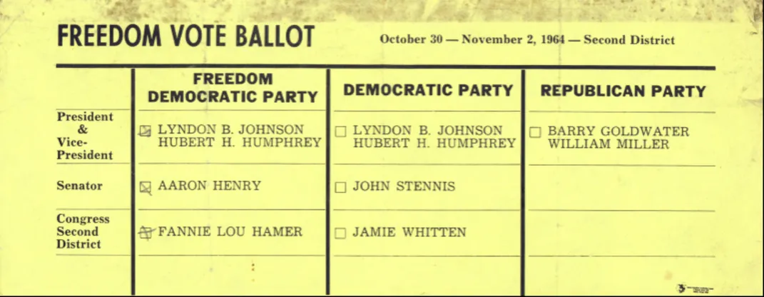 Freedom Vote Ballot printed on yellow paper