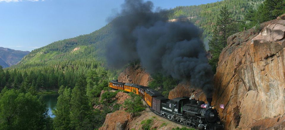  The Durango Silverton Train along the mountain cliff. 