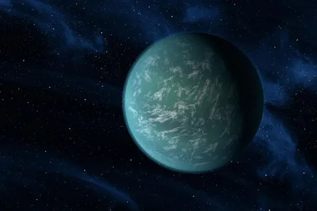 The planet Kepler-22b, shown in this artwork, is the right size and distance from its star to support liquid water, and perhaps life. 
