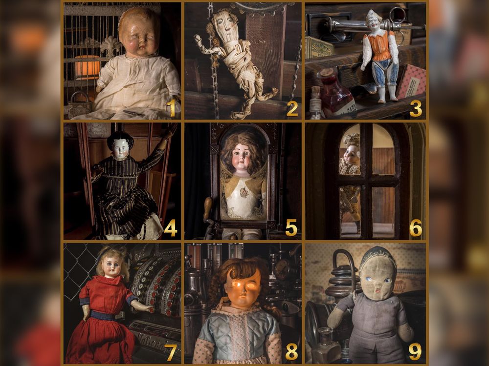 Collage of the nine creepy dolls competing for this year's title