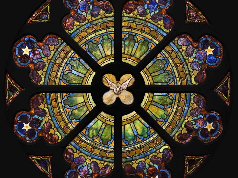 Stained glass windows designed by Tiffany Studios