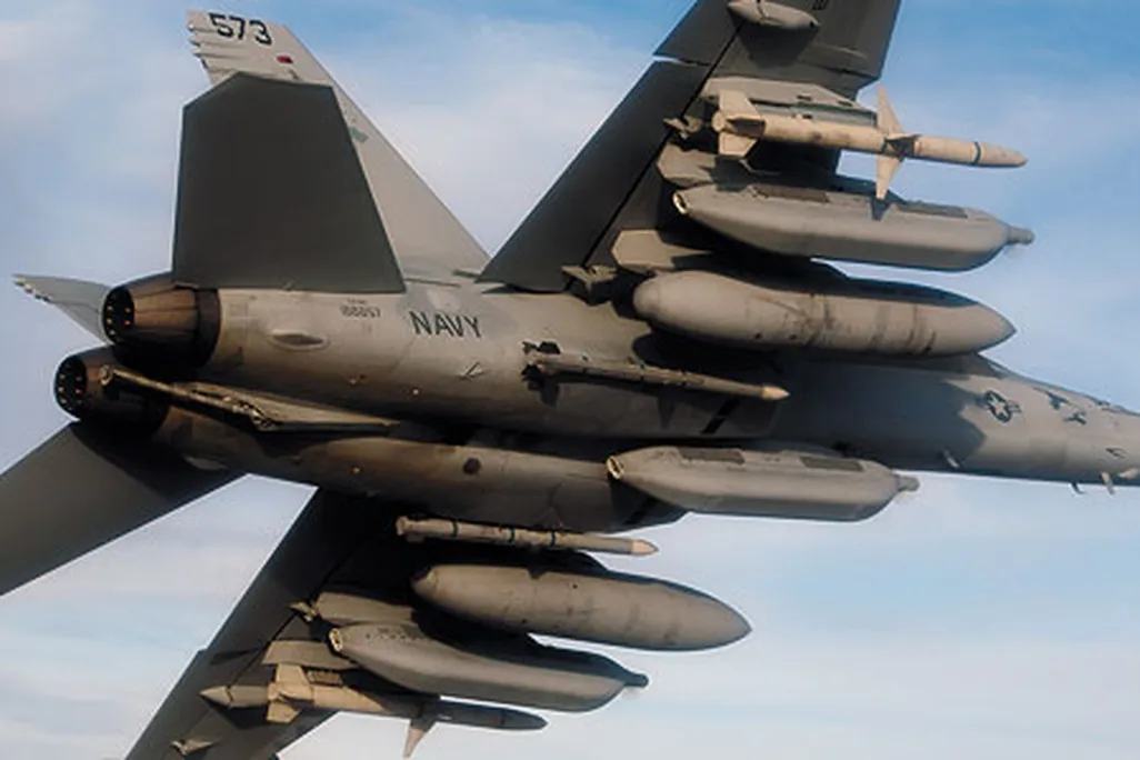 No soft underbelly here: The EA-18G Growler hauls missiles, fuel tanks, and electronic warfare pods.
