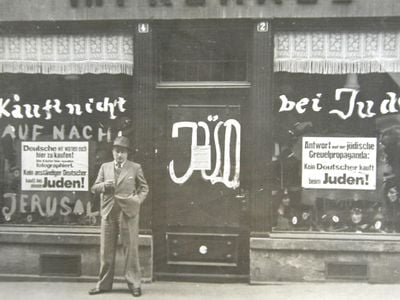 Undated photo of a Jewish store in Vienna with anti-Semitic slogans daubed on walls and store windows. Austrian authorities took more than 40 years to launch serious efforts at returning Jewish property plundered by the Nazis.