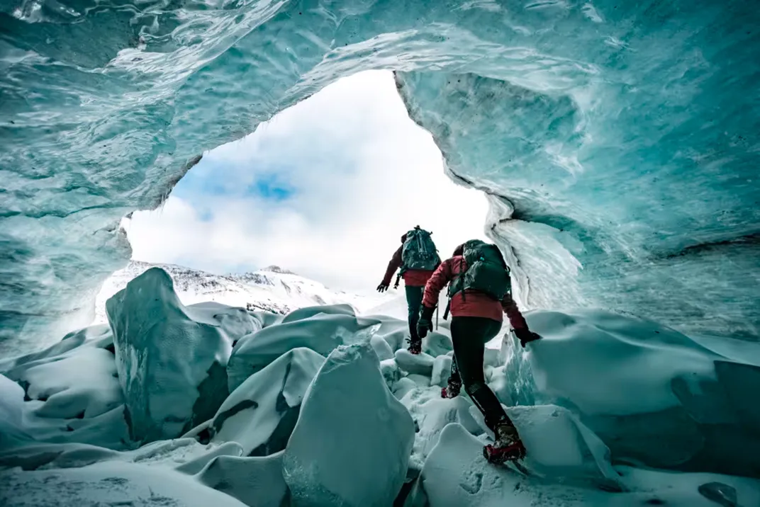 Exploring an ice cave in Antarctica