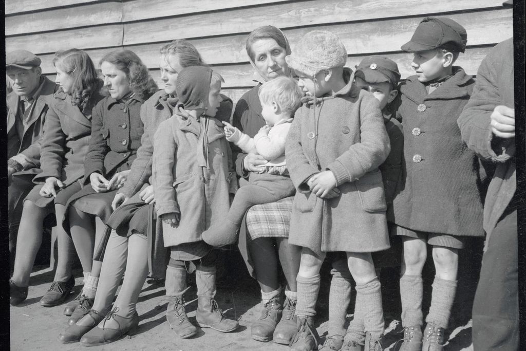 Mother and eight children at displaced persons camp