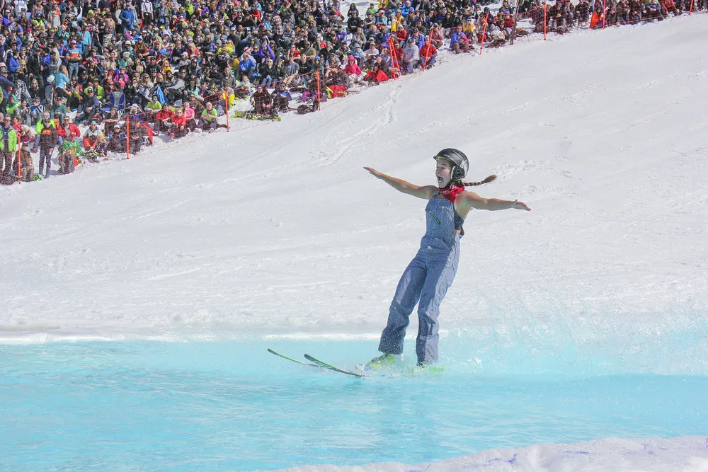 skier at Big Sky Resort pond skim