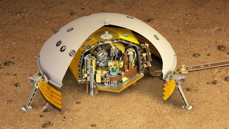 An artist's rendering of Seismic Experiment for Interior Structure instrument, or SEIS, which detects marquakes
