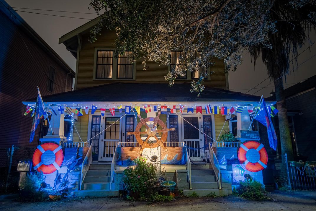 A New Orleans "house float" decorated for Mardi Gras