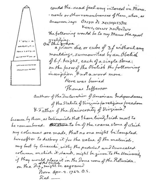 Jefferson’s design notes for his grave marker.