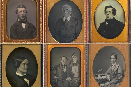 Among the colorful characters immortalized in the colorless daguerreotype medium are (clockwise from upper left): writer Henry Thoreau, Seneca leader Blacksnake, Navy Commodore Matthew Perry, mental health crusader Dorothea Dix, showmen P.T. Barnum and Tom Thumb, and actress Charlotte Cushman.