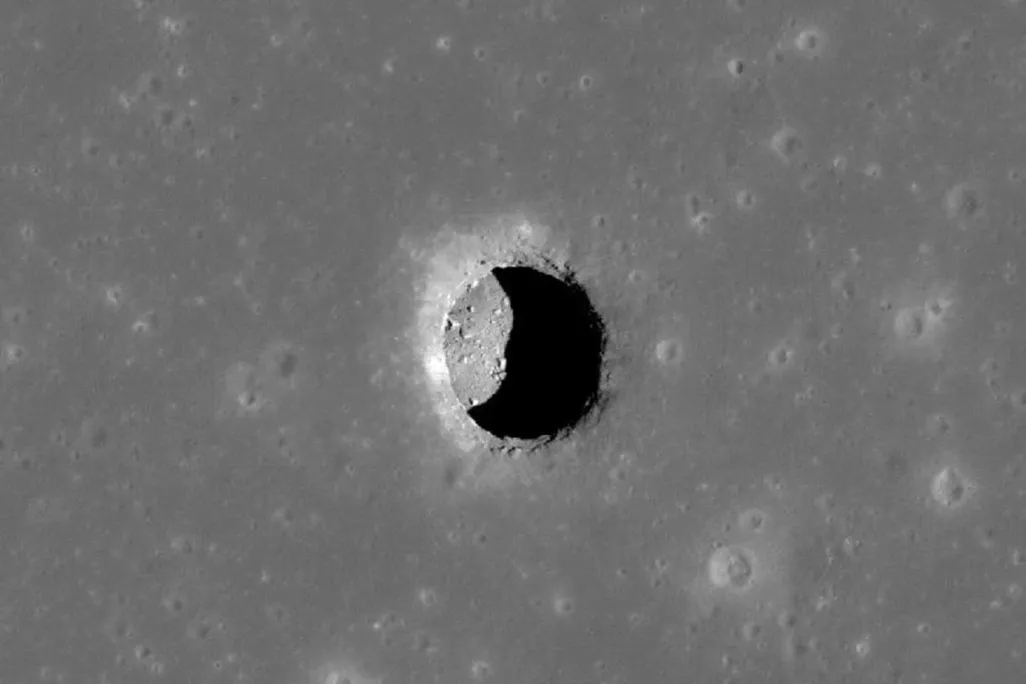 Pit on the surface of the Moon.