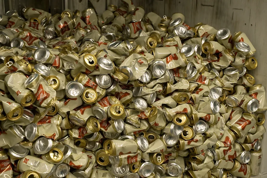 Crushed cans of Miller High Life