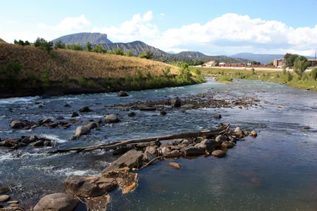 Animas River flowing through Santa Rita Park a week after the Gold King Mine spill in Colorado