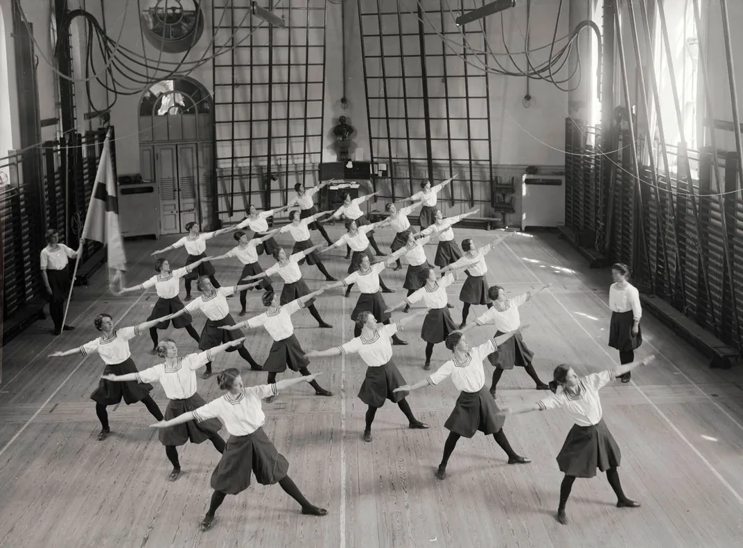 Early 20th-century gymnastics class in Stockholm, Sweden