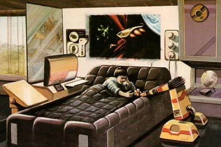 The helper robot brings the child of the future something to drink in bed (1981)