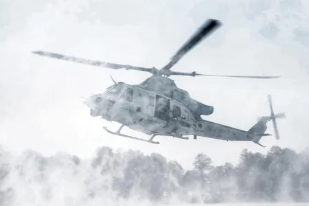 A Marine Corps Reserve UH-1Y makes ready to deploy troops as part of a poor-weather training exercise at Joint Base McGuire-Dix-Lakehurst in January 2017.