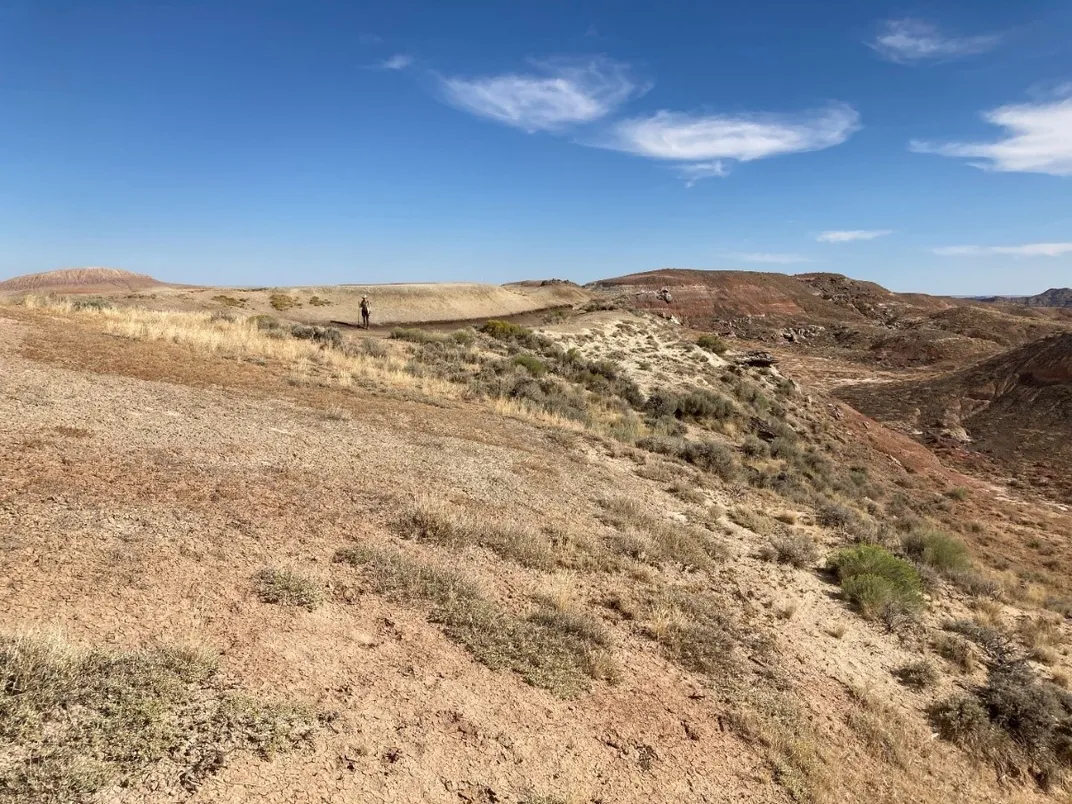 A hiker in the open prairies of Wyoming.