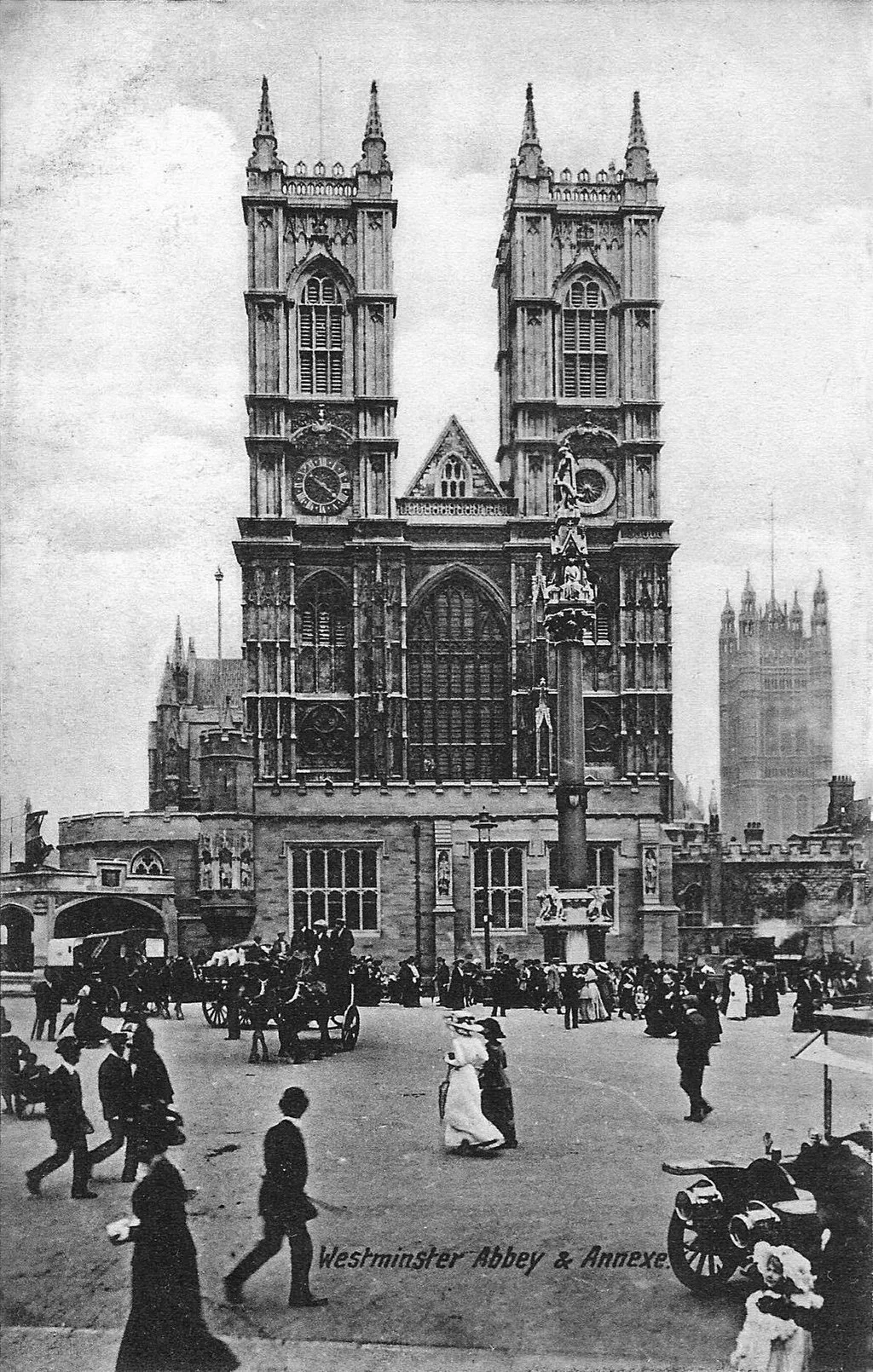 View of Westminster Abbey in 1911, featuring the temporary annex built for George V's coronation