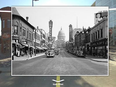 Historypin is a website that allows users to "pin" old photographs, video or audio clips to Google Maps at the very locations they were snapped and recorded. Shown here is the Wisconsin State Capitol from 1939.