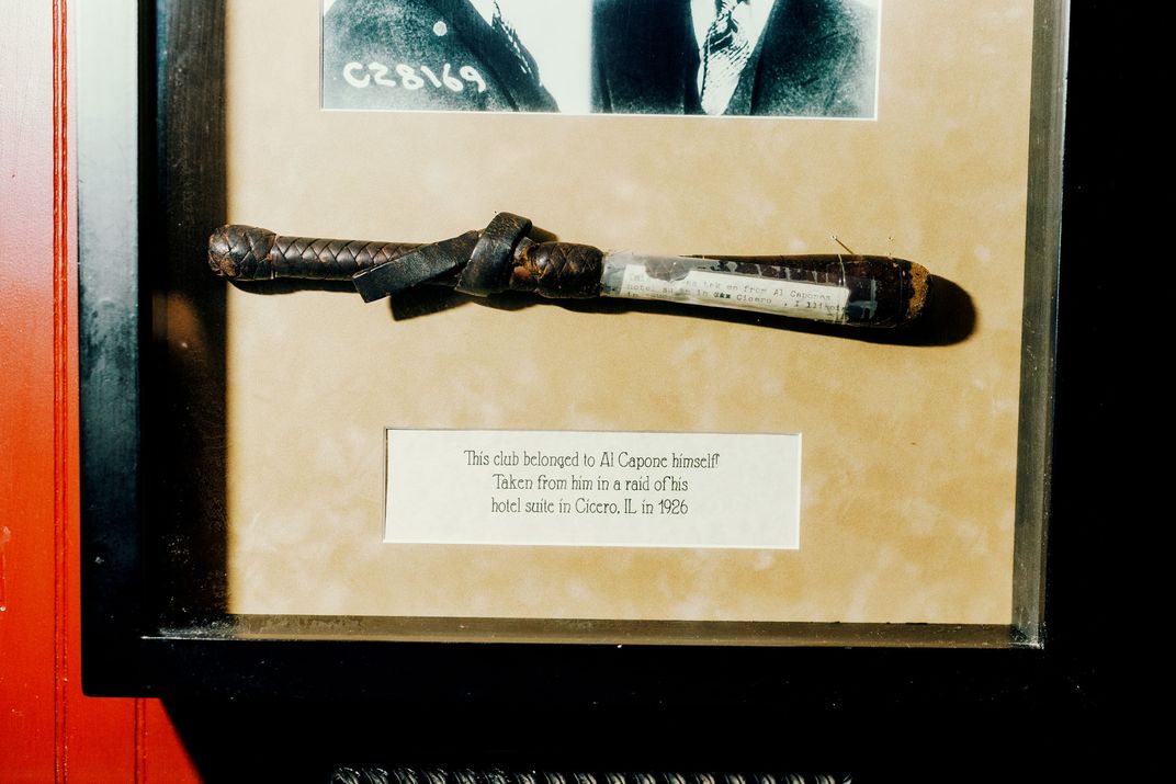 A baton that once belonged to Al Capone is displayed at the Ohio Club.