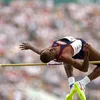 Charles Austin competes in the high jump at the 1996 Summer Olympics in Atlanta.