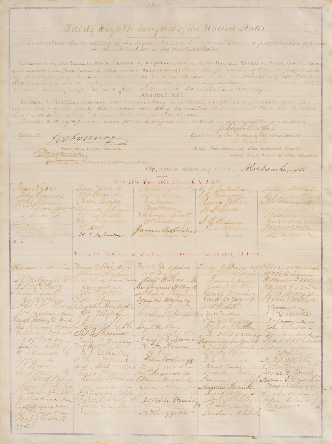Handwritten copy of 13th Amendment