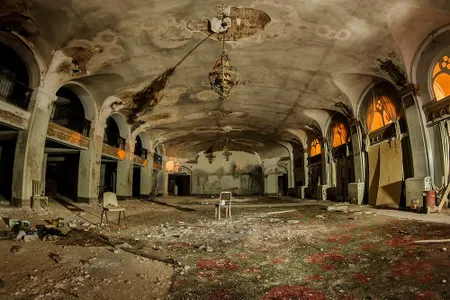 The Baker Hotel’s lobby was one of the most magnificent in the nation, but after years of decay it has been left in a moldy and derelict state.