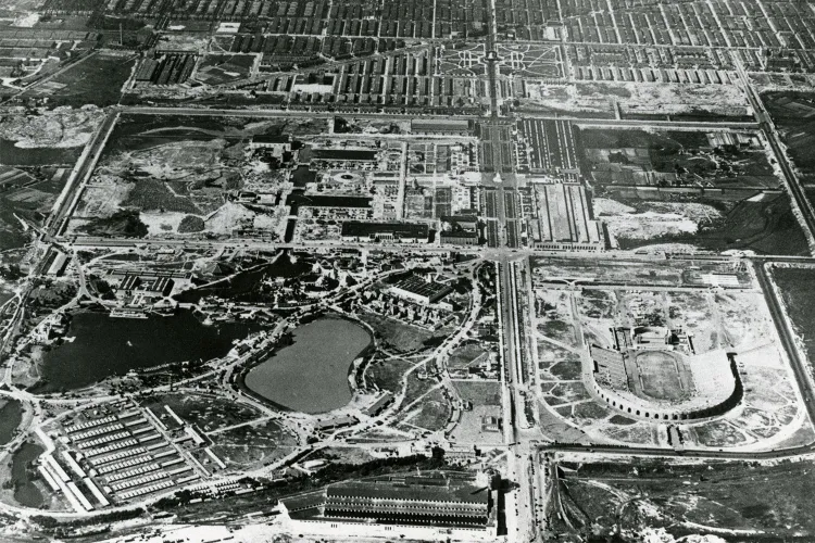 An aerial view of the Sesquicentennial International Exposition