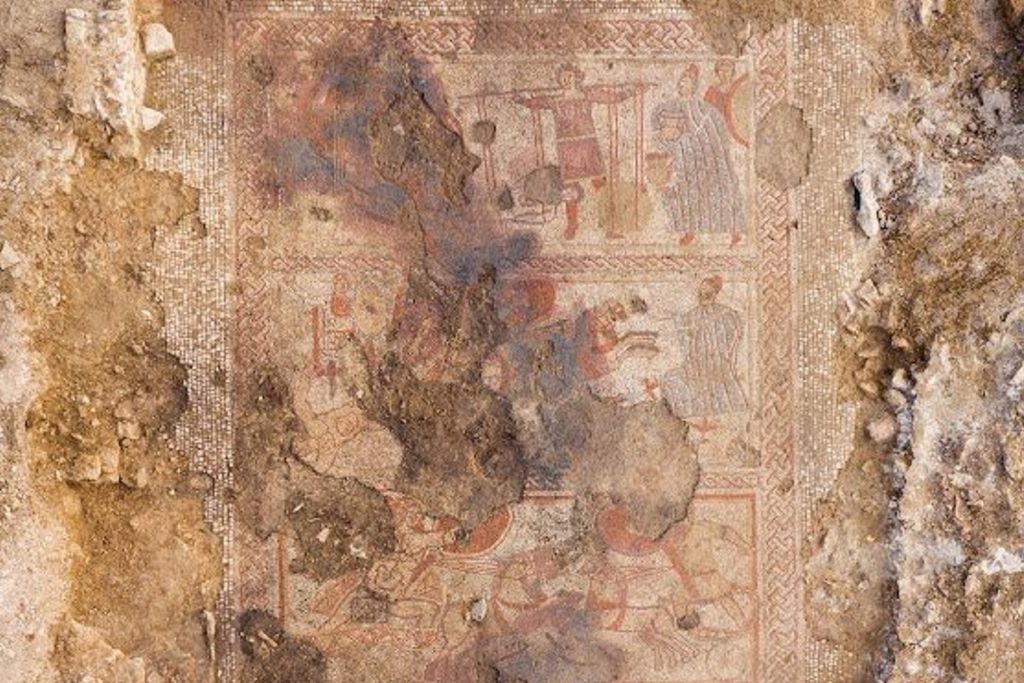 mosaic showing fire damage