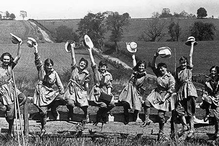 Farmerettes of the Woman's Land Army of America took over farm work when the men were called to wartime service in WWI.