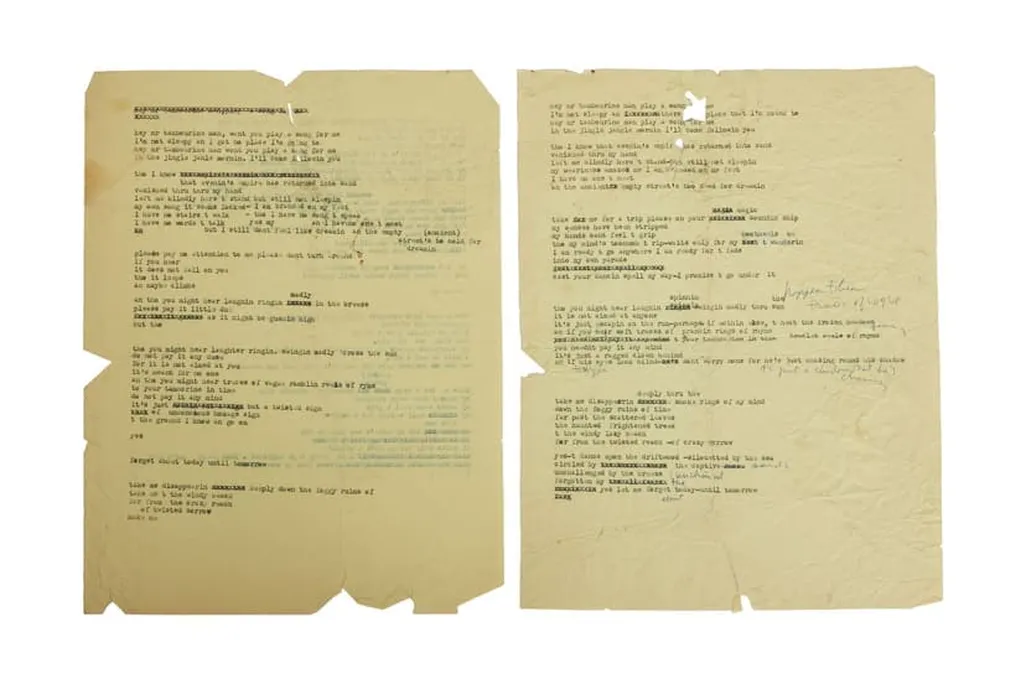 Draft of Bob Dylan Lyrics