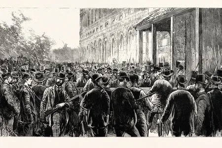 Illustration of the lynchers breaking into the prison in 1891 