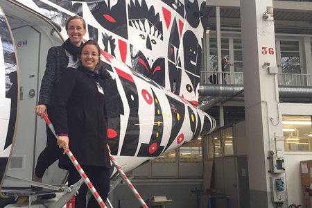 Cecilia Skroder (on the left, pictured with a classmate, lower step) used her 2016 ISTAT Foundation scholarship toward an MBA from the Toulouse Business School, France. One grant supported the no-fee school program in aviation and science at New York’s Intrepid Sea, Air & Space Museum.