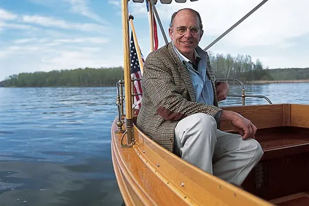 "Electric boats intensify my connection to the water," says Houghton (at tiller).