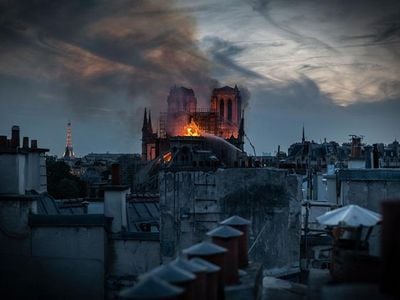 Smoke and flames rise from Notre-Dame Cathedral on April 15, 2019.