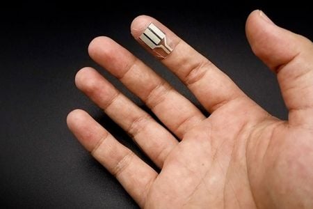 This wearable sensor harvests sweat from the fingertips to generate the electricity it needs to measure things such as heart rate and blood-sugar. 