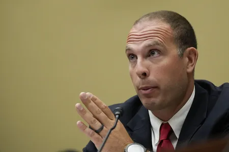 David Grusch, former national reconnaissance officer representative of the UAP Task Force at the U.S. Department of Defense, testifies during a House Oversight Committee hearing.
