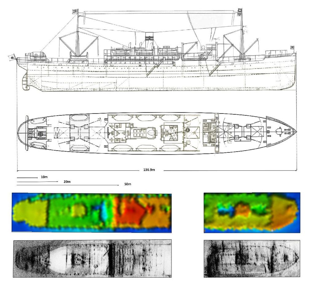 Ship blueprints and sonar imagery