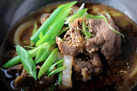 Bulgogi is a classic Korean dish of thinly sliced, marinated beef.