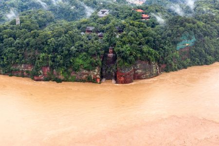 On August 18, 2020, flood waters threatened the Leshan Giant Buddha following heavy rains in Leshan in China's southwestern Sichuan province, where thousands of residents have been displaced by rising waters.