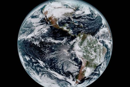 A composite color image of the Western Hemisphere captured by NOAA's GOES-16 satellite from 22,300 miles above the surface, January 15, 2017. 
