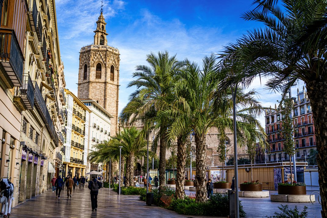 Street and cathedral, Valencia