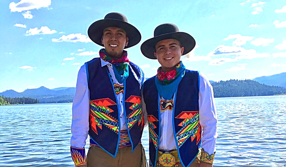 Adrian Stevens (Ute/Shoshone–Bannock/San Carlos Apache) and Sean Snyder (Dine/Ute), a couple who regularly participate in powwows. (Courtesy of Adrian Stevens, used with permission)